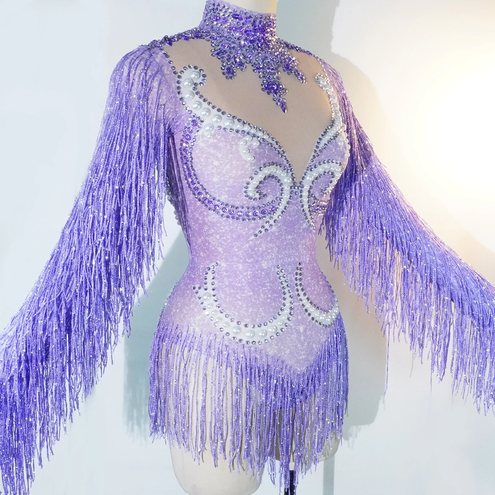 women's night club suit rhinestone fringe Long sleeves bodysuit mesh jumpsuit Prom Pole Jazz dance Queen drag Halloween outfit
women's night club suit rhinestone fringe Long sleeves bodysuit mesh jumpsuit Prom Pole Jazz dance Queen drag Halloween outfit