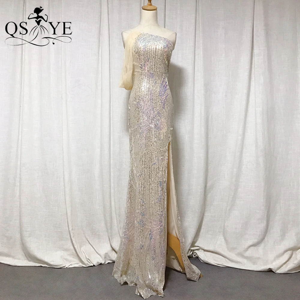 One Shoulder Light Champagne Sequin Prom Dresses Mermaid Evening Shoulder Strap Sexy Split Formal Bead Tulle Sleeves Party Gown
One Shoulder Light Champagne Sequin Prom Dresses Mermaid Evening Shoulder Strap Sexy Split Formal Bead Tulle Sleeves Party Gown