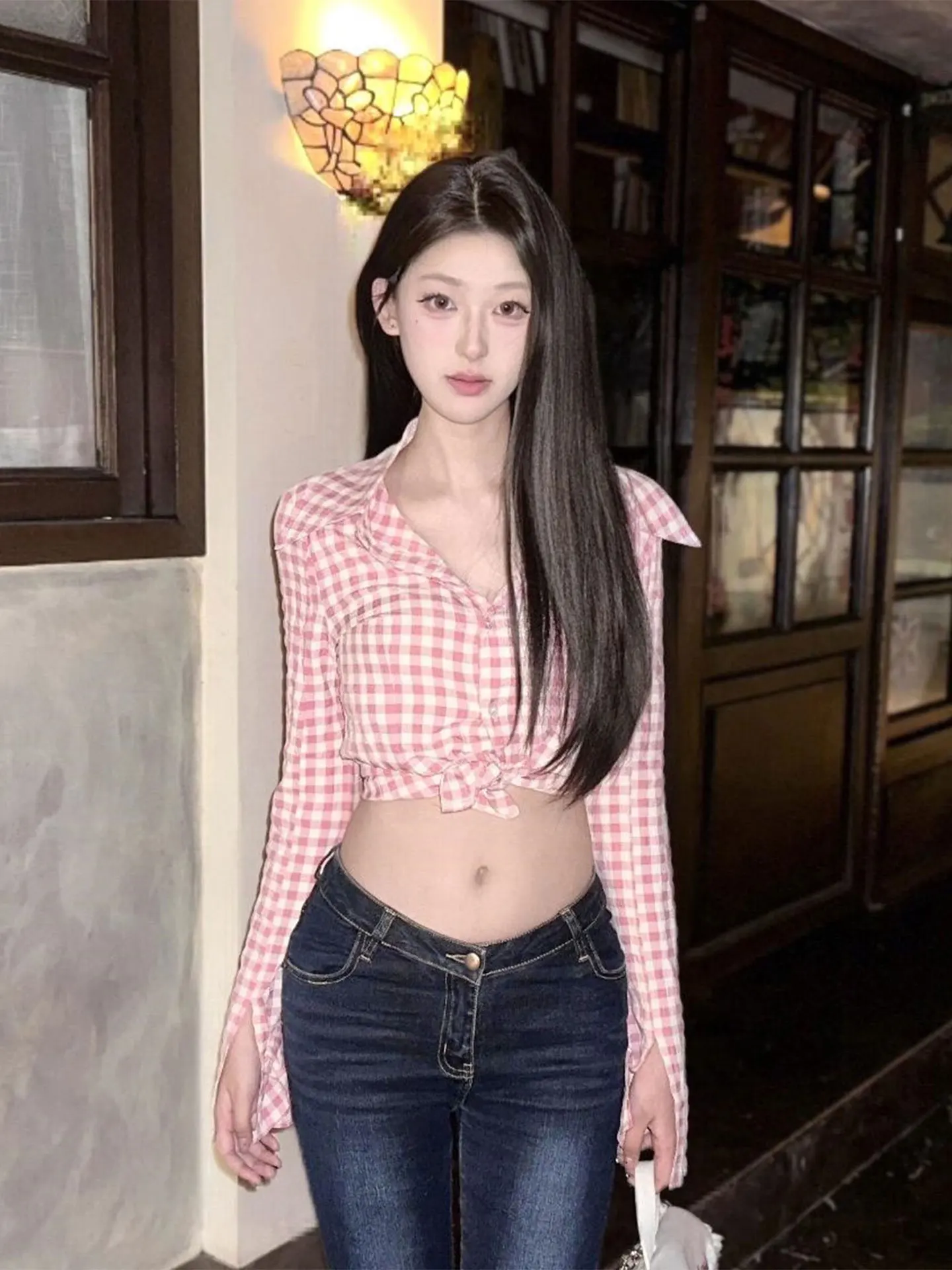 Sexy Sweet Pink Plaid Long Sleeve Shirt Women's Autumn Winter Pure Desire Belly Button Baring Base Shirt Top Girl's Collar
Sexy Sweet Pink Plaid Long Sleeve Shirt Women's Autumn Winter Pure Desire Belly Button Baring Base Shirt Top Girl's Collar
