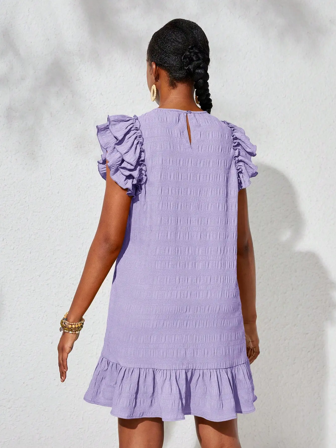 Lavender Ruffle Sleeve Shift Dress Casual Solid A-Line Mini Dress
Lavender Ruffle Sleeve Shift Dress Casual Solid A-Line Mini Dress