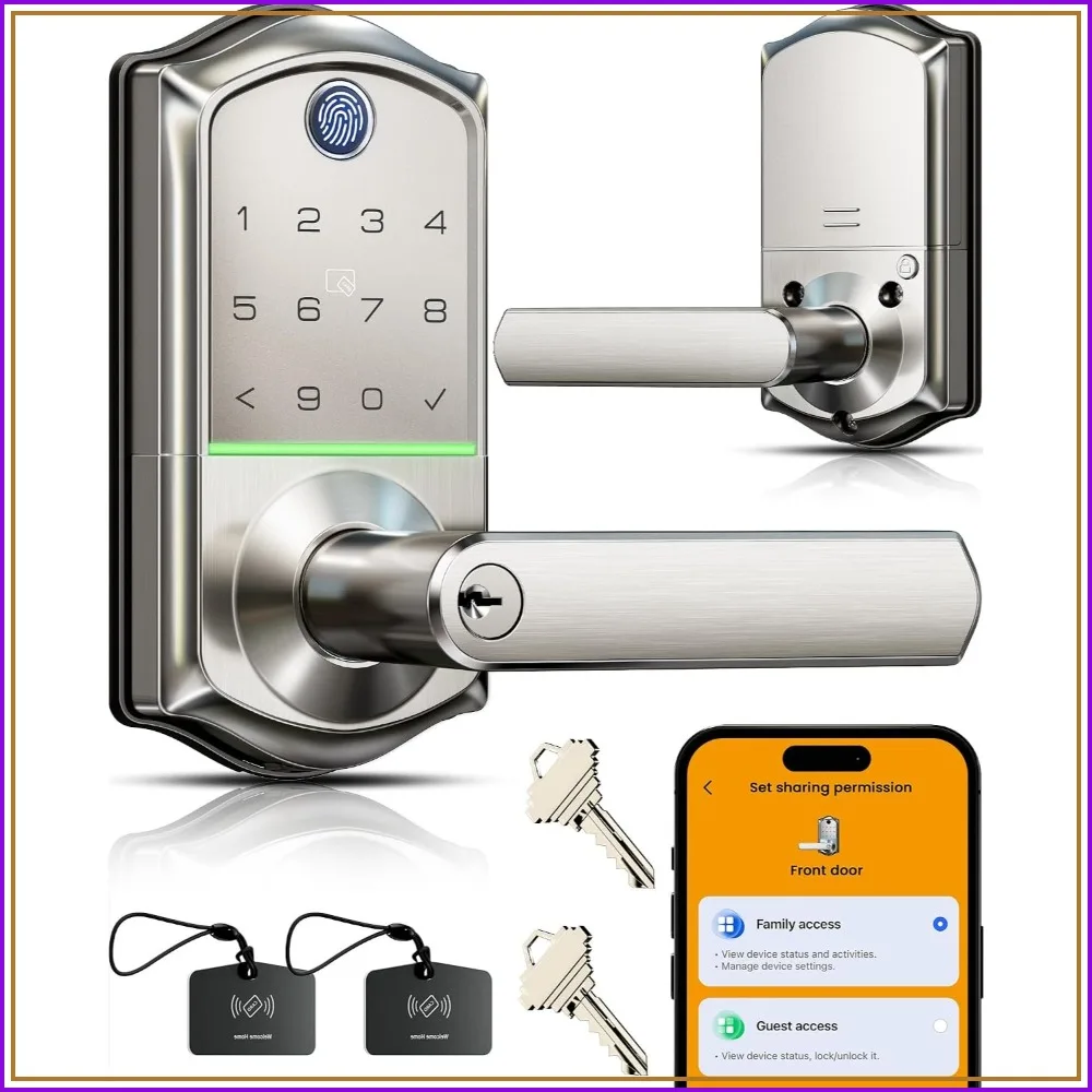 Smart Fingerprint Lever Lock, Keyless Entry Door Knob with App, Touchscreen, IP55, Satin Nickel
Smart Fingerprint Lever Lock, Keyless Entry Door Knob with App, Touchscreen, IP55, Satin Nickel