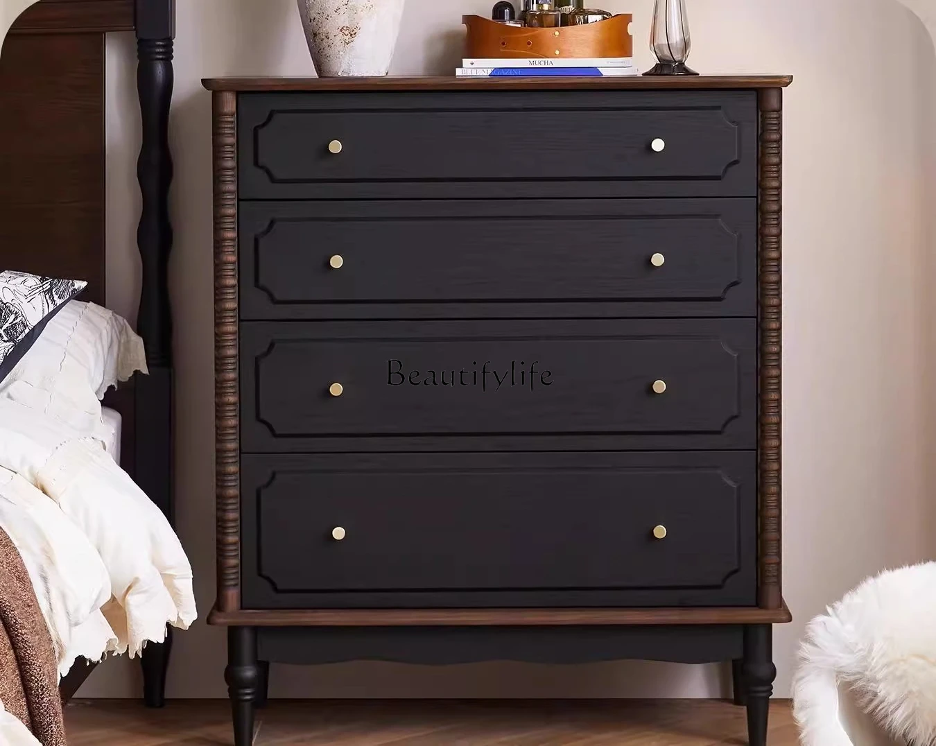 French retro solid wood four-chest cabinet American bed storage medium antique chest
French retro solid wood four-chest cabinet American bed storage medium antique chest