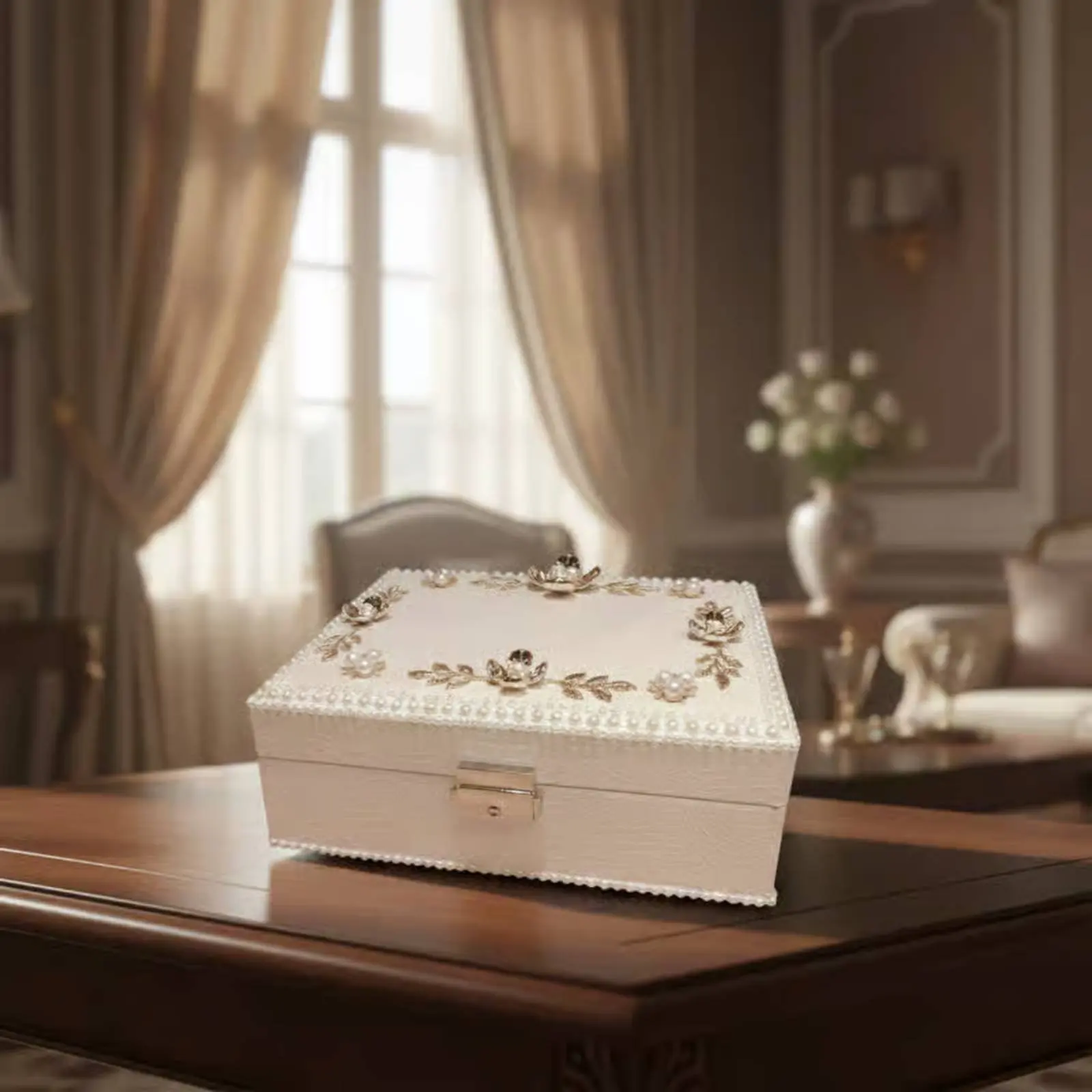 Double Layer Jewelry Box Lock and Key Floral Jewelry Box Storage Elegant Carved Design for Dresser, Bedroom
Double Layer Jewelry Box Lock and Key Floral Jewelry Box Storage Elegant Carved Design for Dresser, Bedroom