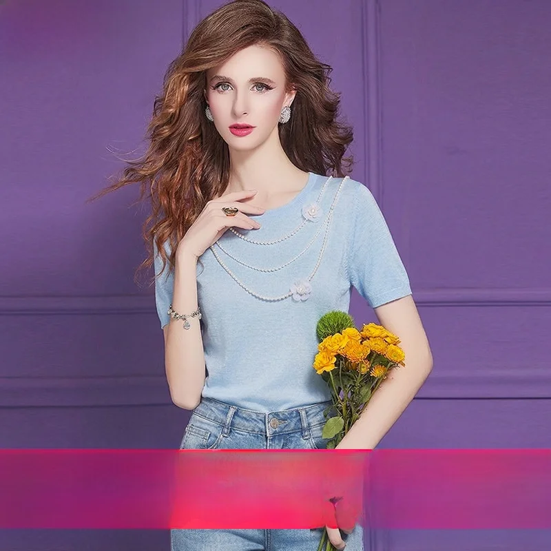 Футболка с жемчужными стикерами Philosophy of Fashion, женская, с коротким рукавом, летний дизайн, уникальный круглый вырез, универсальная, тонкая, без застежек
Футболка с жемчужными стикерами Philosophy of Fashion, женская, с коротким рукавом, летний дизайн, уникальный круглый вырез, универсальная, тонкая, без застежек