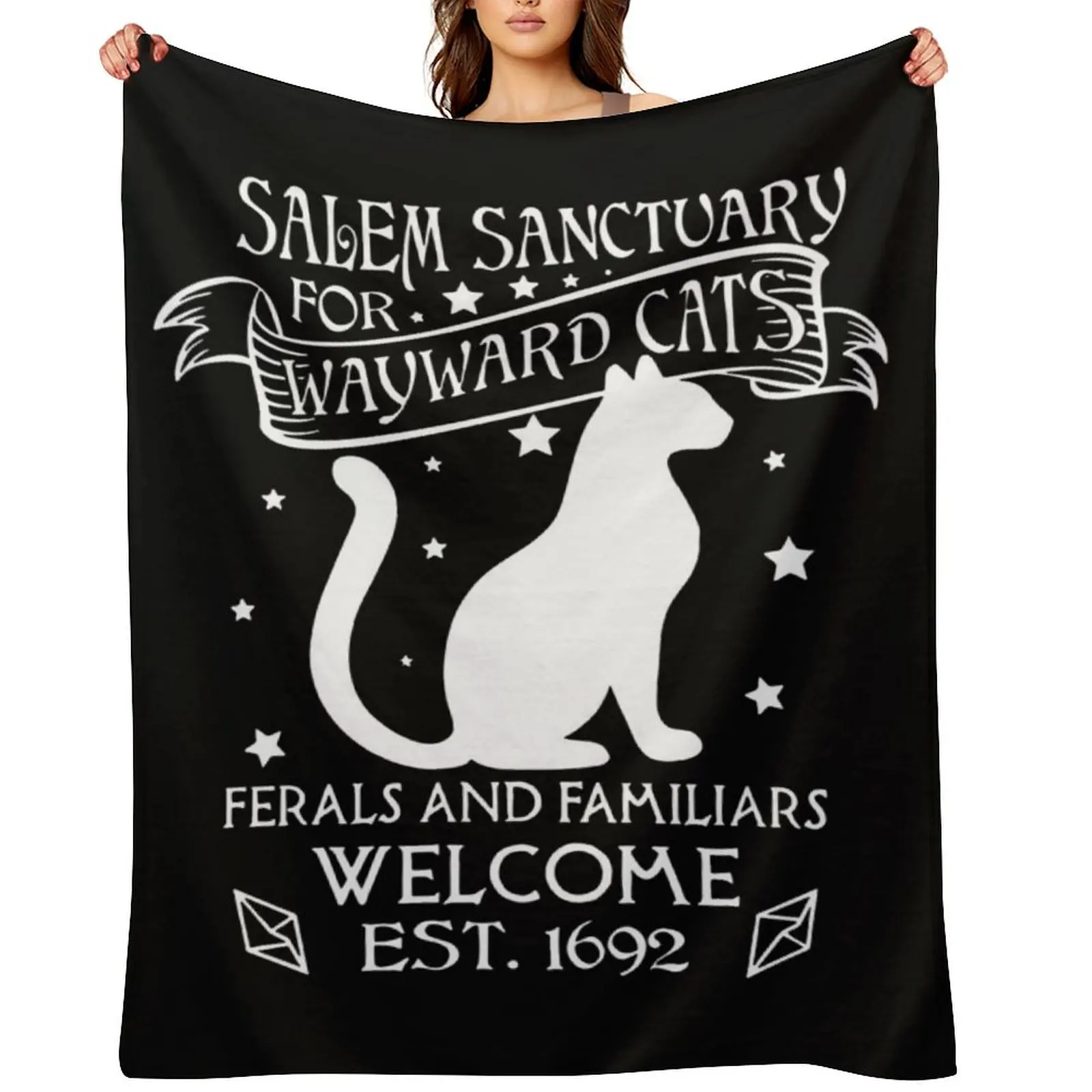 Salem sanctuary for wayward cats Ferals and familiars welcome est 1692 Throw Blanket Loose Bed Fashionable Blankets
Salem sanctuary for wayward cats Ferals and familiars welcome est 1692 Throw Blanket Loose Bed Fashionable Blankets