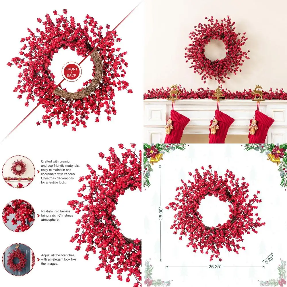 Искусственный венок из красных ягод в деревенском стиле для дома, дверей, окон и уличного пространства.
Искусственный венок из красных ягод в деревенском стиле для дома, дверей, окон и уличного пространства.