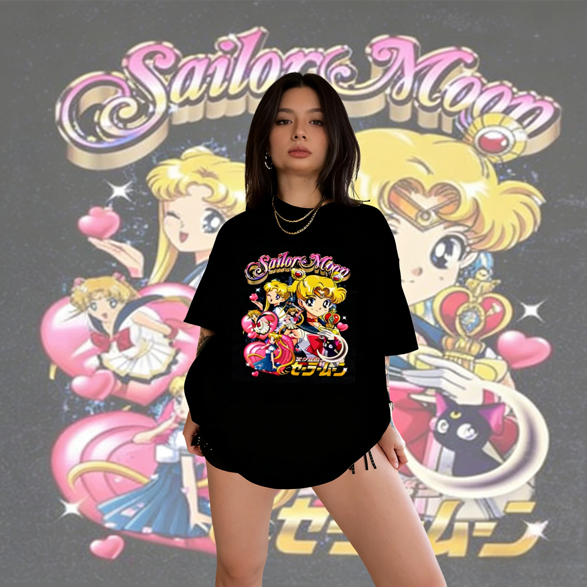Summer 2026 Sailor Moon Hare "Retro Y2K Collage Style" Trend 100% Cotton Printed Loose T-shirt for Men and Women Parent Tops
Summer 2026 Sailor Moon Hare "Retro Y2K Collage Style" Trend 100% Cotton Printed Loose T-shirt for Men and Women Parent Tops