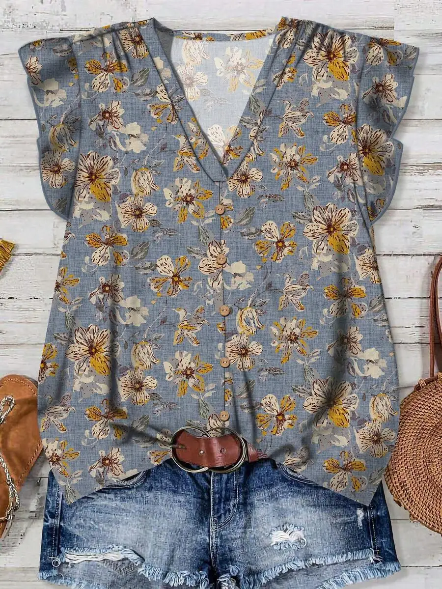 Womens Casual Vintage Floral V-Neck Blouse With Ruffle Sleeves Boho Top
Womens Casual Vintage Floral V-Neck Blouse With Ruffle Sleeves Boho Top