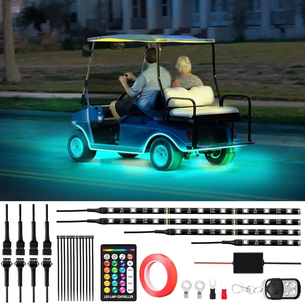 Ailexpress Auto - 4PCS Golf Cart LED Lighting Strips Kit, 16 Color RGB LED Lighting Strips for Extended EZGO Club Car Yamaha, 9-
Ailexpress Auto - 4PCS Golf Cart LED Lighting Strips Kit, 16 Color RGB LED Lighting Strips for Extended EZGO Club Car Yamaha, 9-