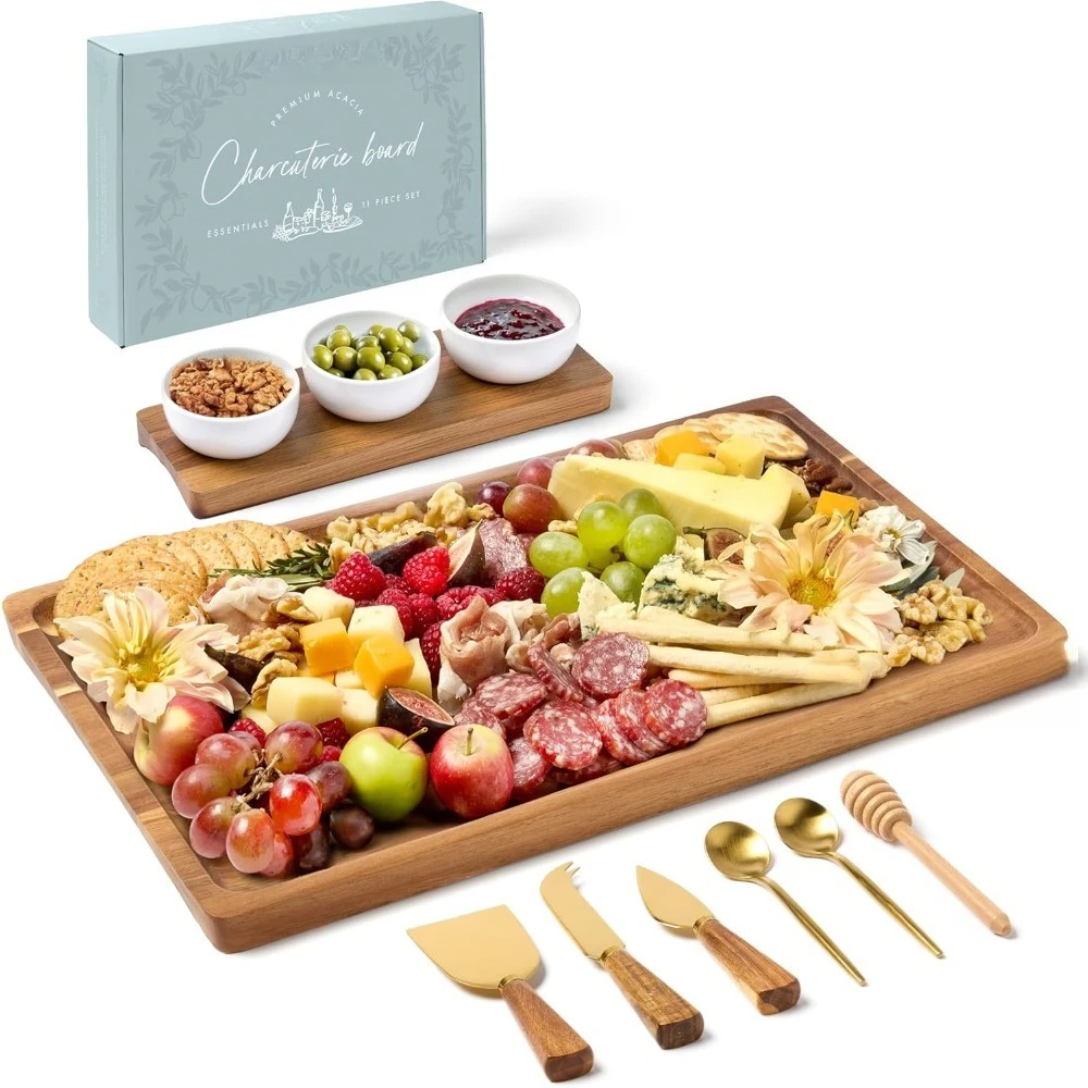 Charcuterie Boards Set Acacia Cheese Board with Knives for Serving Wedding Housewarming Gifts
Charcuterie Boards Set Acacia Cheese Board with Knives for Serving Wedding Housewarming Gifts
