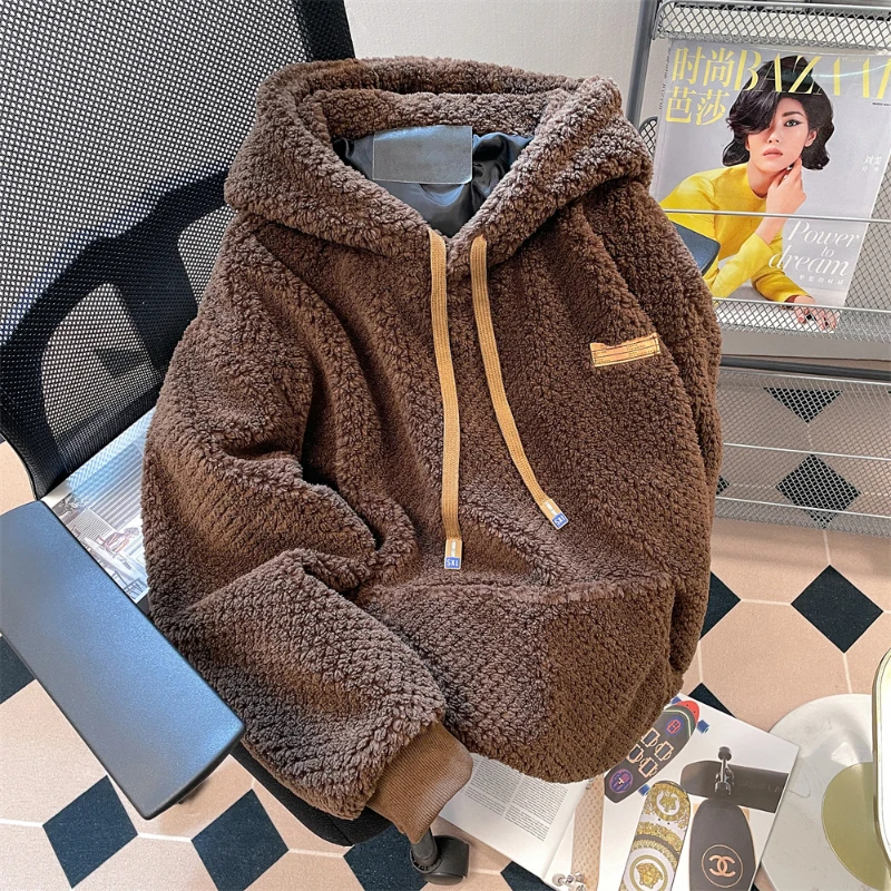 Women's Fall Winter Thick Lambswool Hoodies Vintage Solid Color Warm Fleece Hooded Sweatshirts Drawstring Big Pocket Pullovers
Women's Fall Winter Thick Lambswool Hoodies Vintage Solid Color Warm Fleece Hooded Sweatshirts Drawstring Big Pocket Pullovers