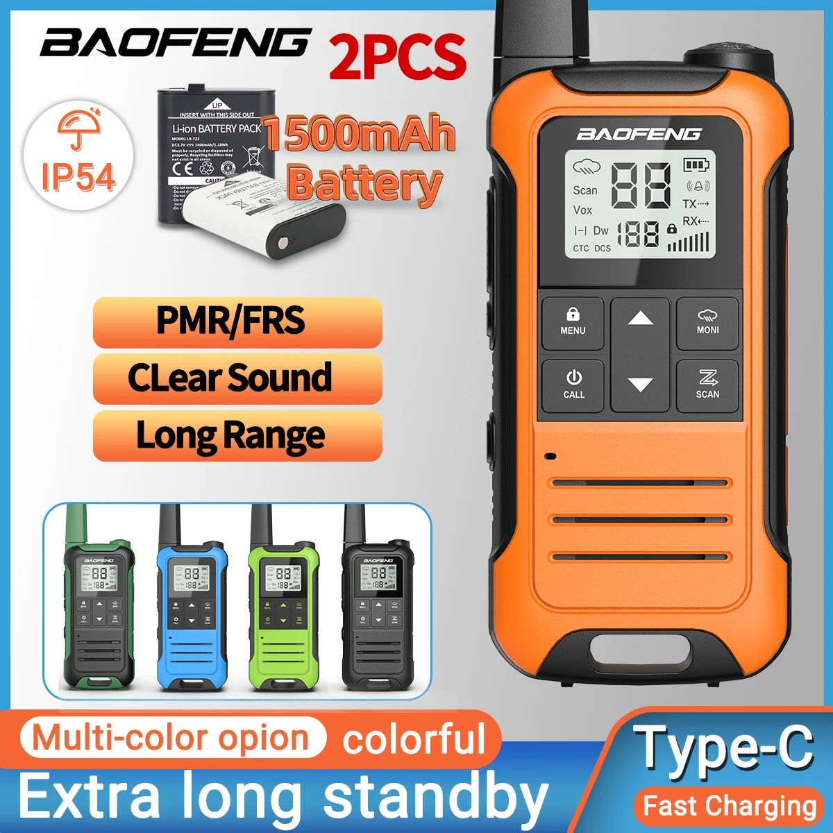 2PCS Baofeng F22 Mini Walkie Talkie PMR FRS Long Distance Portable Rechargable Type-C Charger for Outdoor Hunting Amateur Radio
2PCS Baofeng F22 Mini Walkie Talkie PMR FRS Long Distance Portable Rechargable Type-C Charger for Outdoor Hunting Amateur Radio