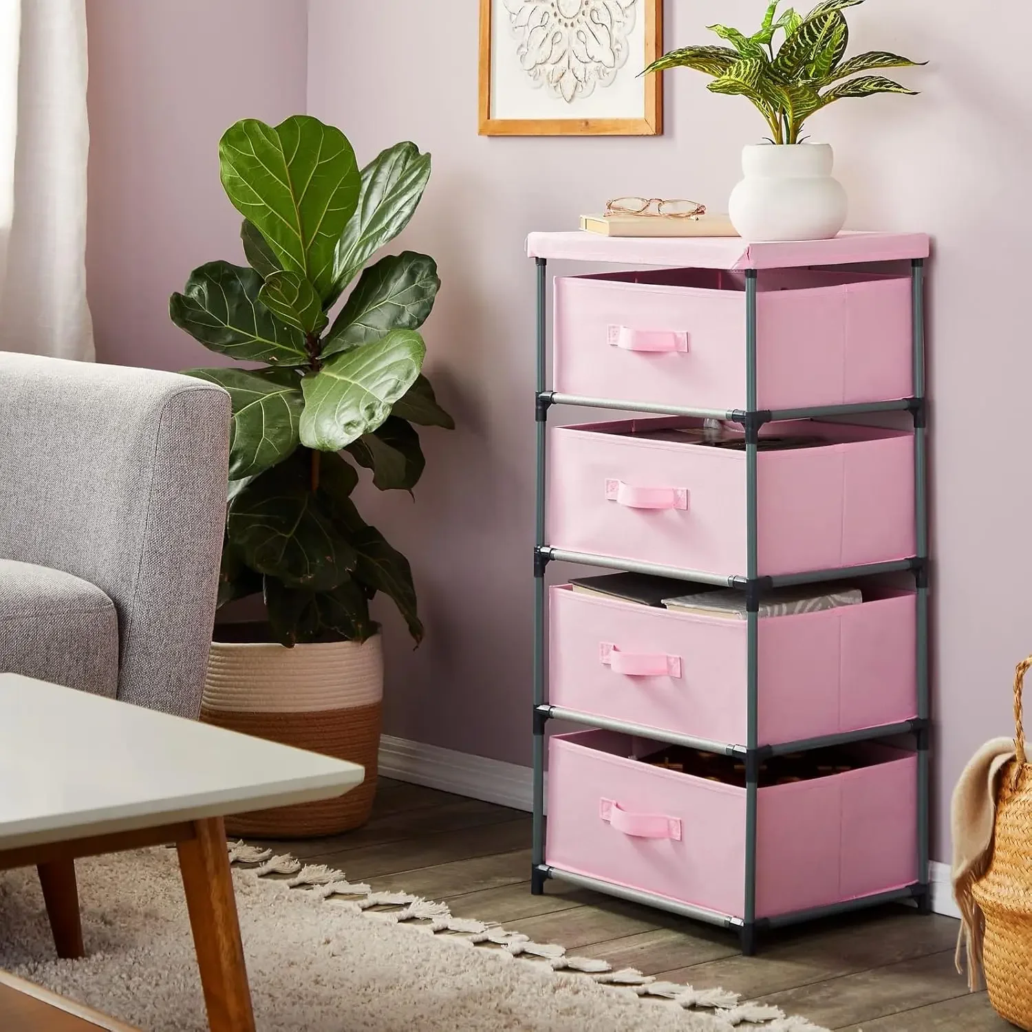 --4-Tier Tall Closet Dresser With Drawers - Clothes Organizer And Small Fabric Storage For Bedroom (Pink)
--4-Tier Tall Closet Dresser With Drawers - Clothes Organizer And Small Fabric Storage For Bedroom (Pink)