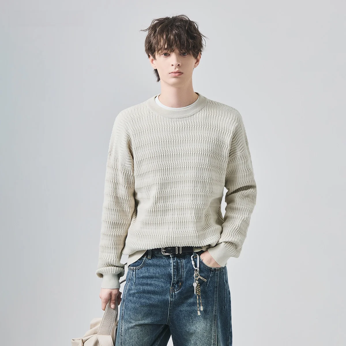 Loose Men's Knitted Sweater Autumn Winter Crochet Hollow out Base Layer irt Cotton Blend Fabric round Ne Long Sve
Loose Men's Knitted Sweater Autumn Winter Crochet Hollow out Base Layer irt Cotton Blend Fabric round Ne Long Sve