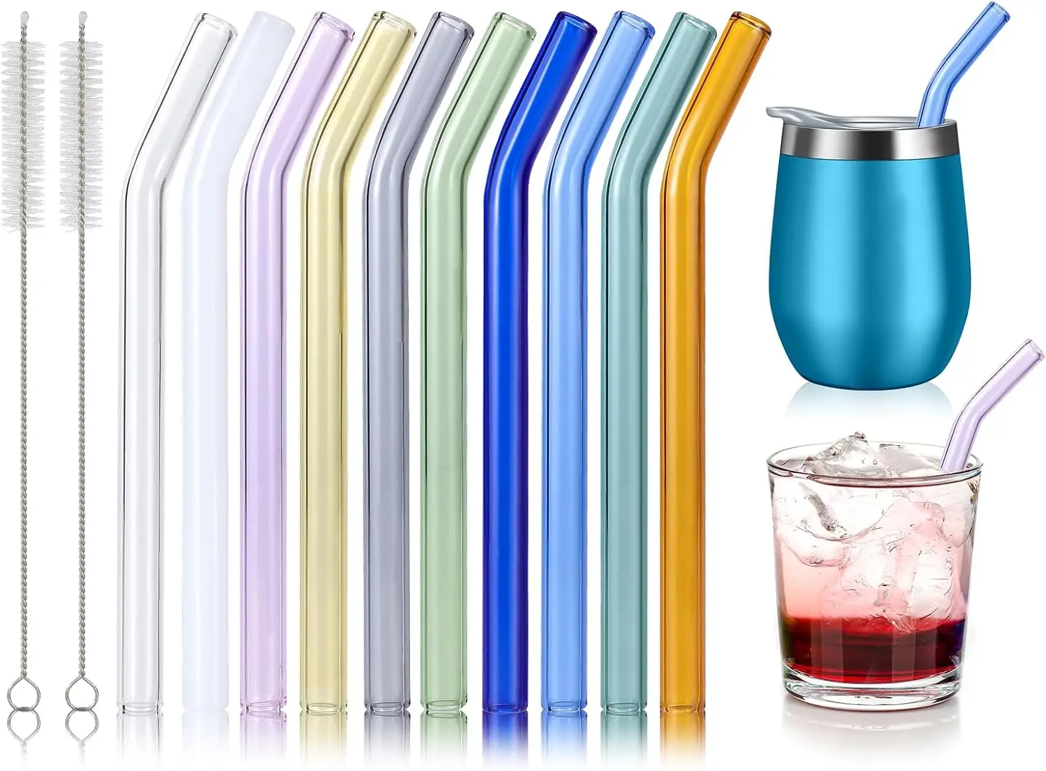 10 разноцветных изогнутых стеклянных трубочек, устойчивых к разрушению, с 2 щеточками для коктейлей, кофе и напитков
10 разноцветных изогнутых стеклянных трубочек, устойчивых к разрушению, с 2 щеточками для коктейлей, кофе и напитков