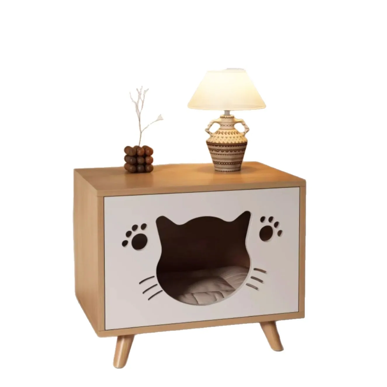 -dd Cream-style Wood Nightstand Cat Nest Bedside Cabinet with Storage for Bedroom Home Furniture Model BC167
-dd Cream-style Wood Nightstand Cat Nest Bedside Cabinet with Storage for Bedroom Home Furniture Model BC167