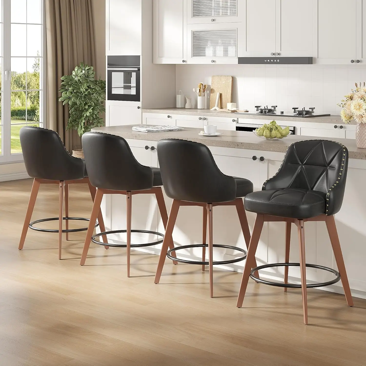 Swivel Bar Stools Set of 4, 26' Upholstered BarStools with Backrest, Modern Counter Height Bar Stool
Swivel Bar Stools Set of 4, 26' Upholstered BarStools with Backrest, Modern Counter Height Bar Stool