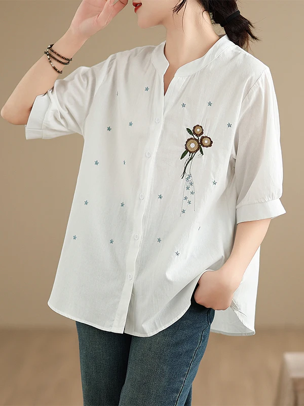 Retro Loose Cotton Linen Embroidered irt Women's ort Sve Stand Collar Summer New Sle Five-Quarter Sve Midi Dr
Retro Loose Cotton Linen Embroidered irt Women's ort Sve Stand Collar Summer New Sle Five-Quarter Sve Midi Dr
