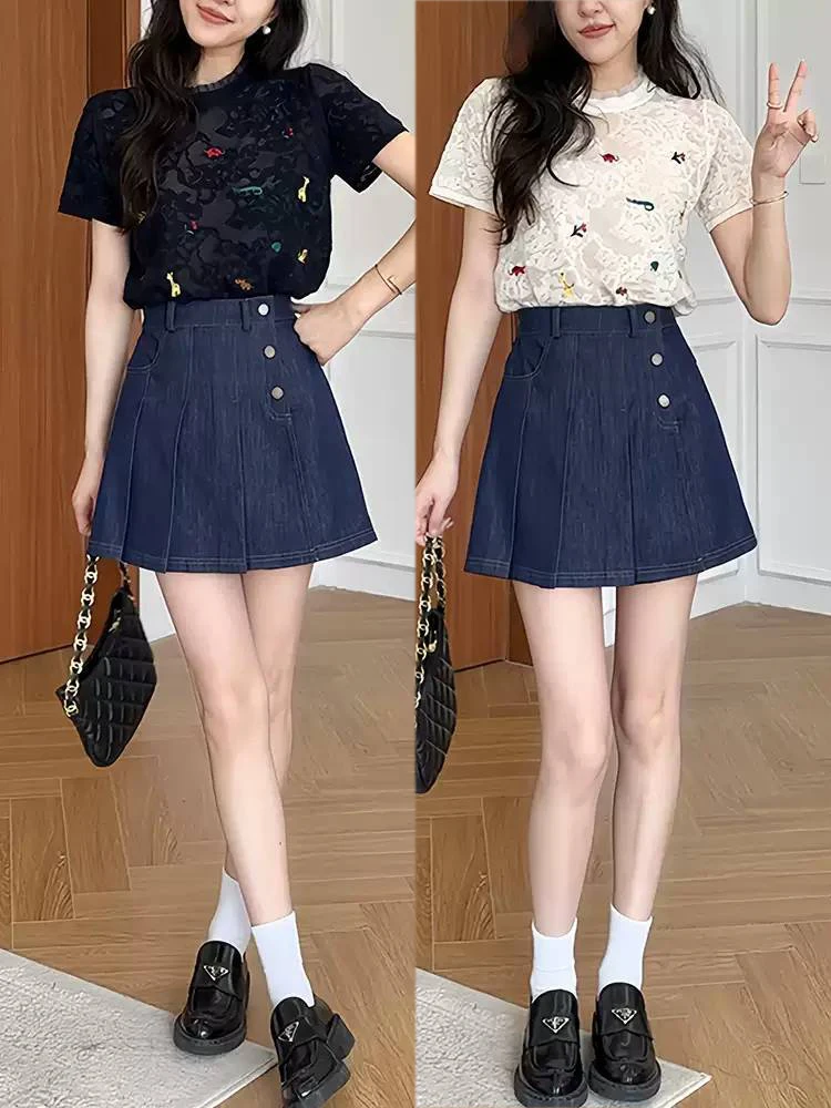 Summer New Style plus Size Women's Fashion Set White Short Sleeve Top And Denim Skirt Comfortable High Waist Shorts Trousers
Summer New Style plus Size Women's Fashion Set White Short Sleeve Top And Denim Skirt Comfortable High Waist Shorts Trousers