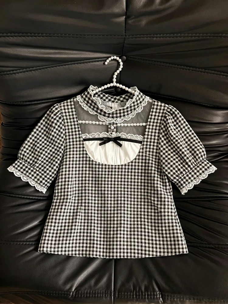 Gothic Sweet Ruffle Lace Plaid Blouse Ladies Vintage Y2K Japanese Lolita Short Sleeve Daily Street Casual Tops For Girls
Gothic Sweet Ruffle Lace Plaid Blouse Ladies Vintage Y2K Japanese Lolita Short Sleeve Daily Street Casual Tops For Girls