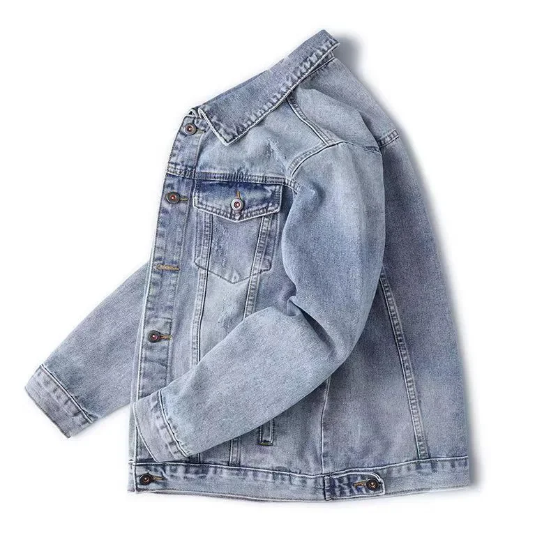 Denim Jacket Men Distressed Turn Down Collar Coats Single Breasted Washed Outerwear Loose Fit Pockets High Street Spring
Denim Jacket Men Distressed Turn Down Collar Coats Single Breasted Washed Outerwear Loose Fit Pockets High Street Spring