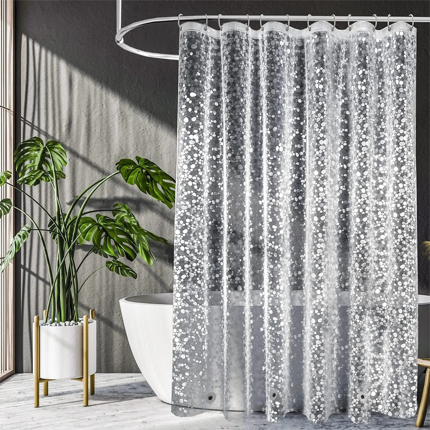 Clear Shower Curtain 48x72 Inches, 3D Cobblestone EVA Water Repellent Shower Liner with 2 Heavy Magnets
Clear Shower Curtain 48x72 Inches, 3D Cobblestone EVA Water Repellent Shower Liner with 2 Heavy Magnets