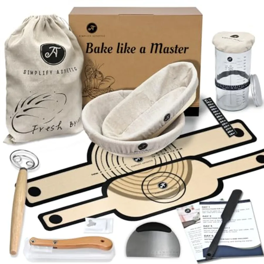 Premium Banneton Bread Proofing Baskets - A Complete Sourdogh Bread Baking Kit - Sourdough Starter Jar Kit 1000ml Round and Ova
Premium Banneton Bread Proofing Baskets - A Complete Sourdogh Bread Baking Kit - Sourdough Starter Jar Kit 1000ml Round and Ova