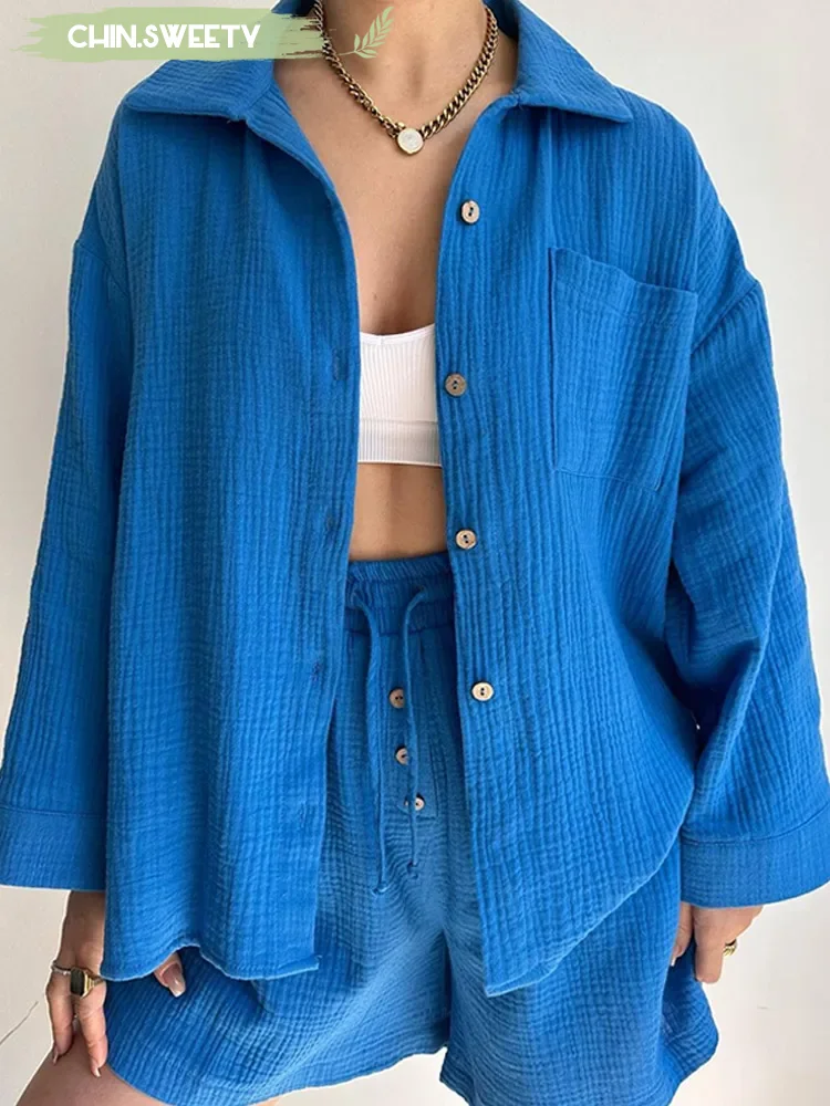 Solid Pleated Shirt Shorts Sets Women Daily Commuting Loose Long Sleeved Lapel Single Breasted 2 Piece Set 2025 New Summer Wear
Solid Pleated Shirt Shorts Sets Women Daily Commuting Loose Long Sleeved Lapel Single Breasted 2 Piece Set 2025 New Summer Wear