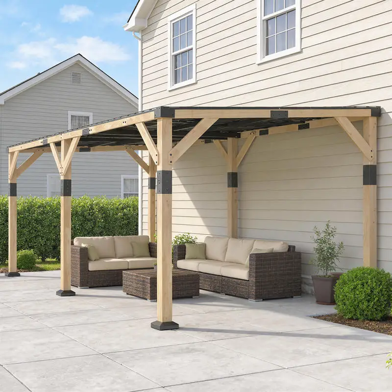 10' x 20' Wooden Gazebo, Hardtop Lean-to Gazebo Pergola with Galvanized Steel Sloped Roof, Light Walnut
10' x 20' Wooden Gazebo, Hardtop Lean-to Gazebo Pergola with Galvanized Steel Sloped Roof, Light Walnut