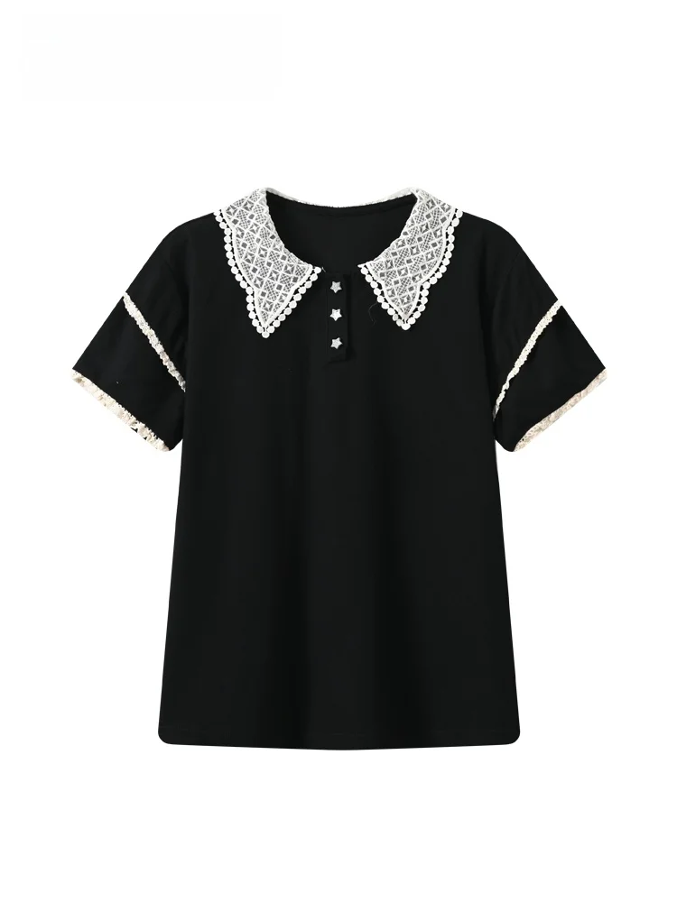 Summer New Style Large Size Women's T-shirt Short Sleeve Lace Collar Doll Collar Splicing Casual Cotton Top for plus Size Sister
Summer New Style Large Size Women's T-shirt Short Sleeve Lace Collar Doll Collar Splicing Casual Cotton Top for plus Size Sister