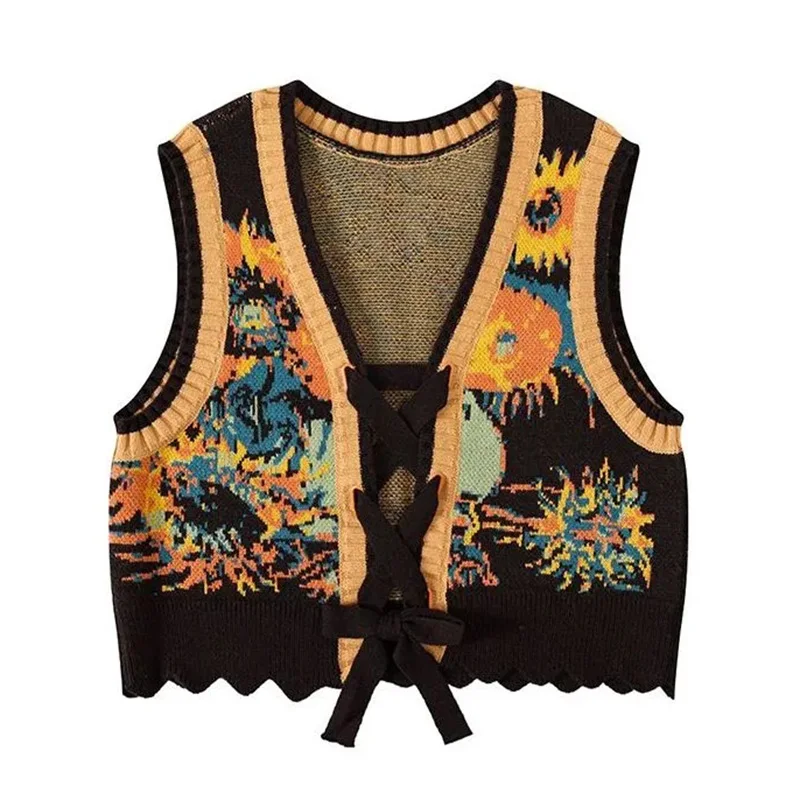 Geometric Vintage Knit V-Neck Lace Up Single Breasted Cardigan Sleeveless Women's Vest Sweater Female Tops Woman Clothing 2024
Geometric Vintage Knit V-Neck Lace Up Single Breasted Cardigan Sleeveless Women's Vest Sweater Female Tops Woman Clothing 2024