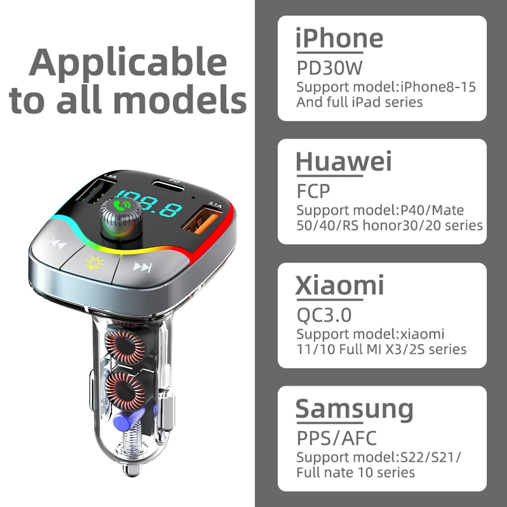 Car Bluetooth FM Transmitter 3 Port Car MP3 Handsfree Car Radio PD+3.1A Double USB Phone Charger Car Electronics Accessories
Car Bluetooth FM Transmitter 3 Port Car MP3 Handsfree Car Radio PD+3.1A Double USB Phone Charger Car Electronics Accessories