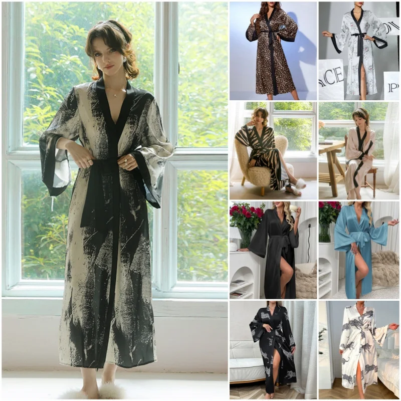 Chinese Style Print Robe Sleepwear Summer Ice Silk Kimono Bathrobe Gown Loungewear Casual Women Home Dressing Gown Nightwear
Chinese Style Print Robe Sleepwear Summer Ice Silk Kimono Bathrobe Gown Loungewear Casual Women Home Dressing Gown Nightwear