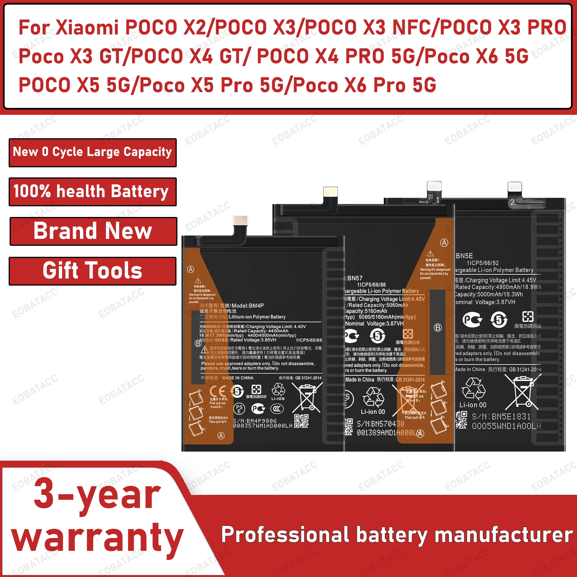BM57 BM4P BN57 BM5V BN5E High Quality Battery For Xiaomi Poco X2/X3 GT/POCO X3 PRO/X4 GT/POCO X5 5G/Poco X6 Pro 5G Batteries
BM57 BM4P BN57 BM5V BN5E High Quality Battery For Xiaomi Poco X2/X3 GT/POCO X3 PRO/X4 GT/POCO X5 5G/Poco X6 Pro 5G Batteries