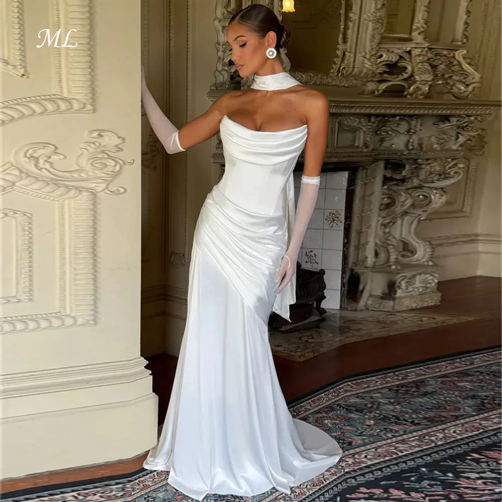ML Simple Pleat Scoop Neckline Satin Sheath/Mermaid Wedding Dresses With Long Scalf Custom Made Vestido De Noival No Gloves 2026
ML Simple Pleat Scoop Neckline Satin Sheath/Mermaid Wedding Dresses With Long Scalf Custom Made Vestido De Noival No Gloves 2026