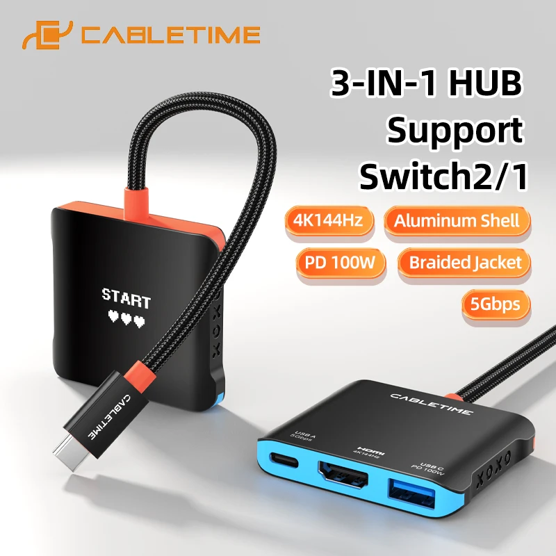 CABLETIME 3 IN 1 HUB 4K144Hz PD100W 5 Gbps Aluminum Shell Support Switch 2/1 for HUAWEI Tablets Laptop
CABLETIME 3 IN 1 HUB 4K144Hz PD100W 5 Gbps Aluminum Shell Support Switch 2/1 for HUAWEI Tablets Laptop