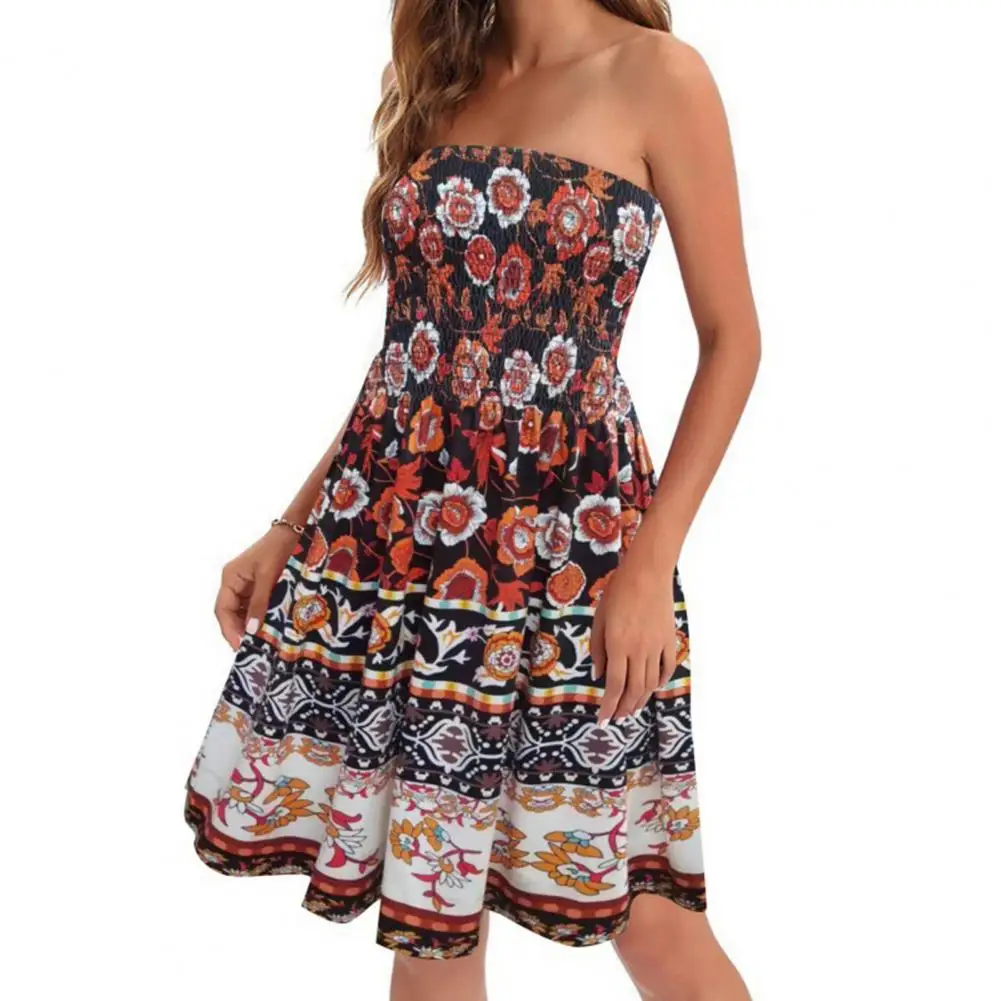 Women Dress Off Shoulder Bandeau Sleeveless Backless Bohemian Floral Printed A-line Elastic Bust vestidos para mujer
Women Dress Off Shoulder Bandeau Sleeveless Backless Bohemian Floral Printed A-line Elastic Bust vestidos para mujer