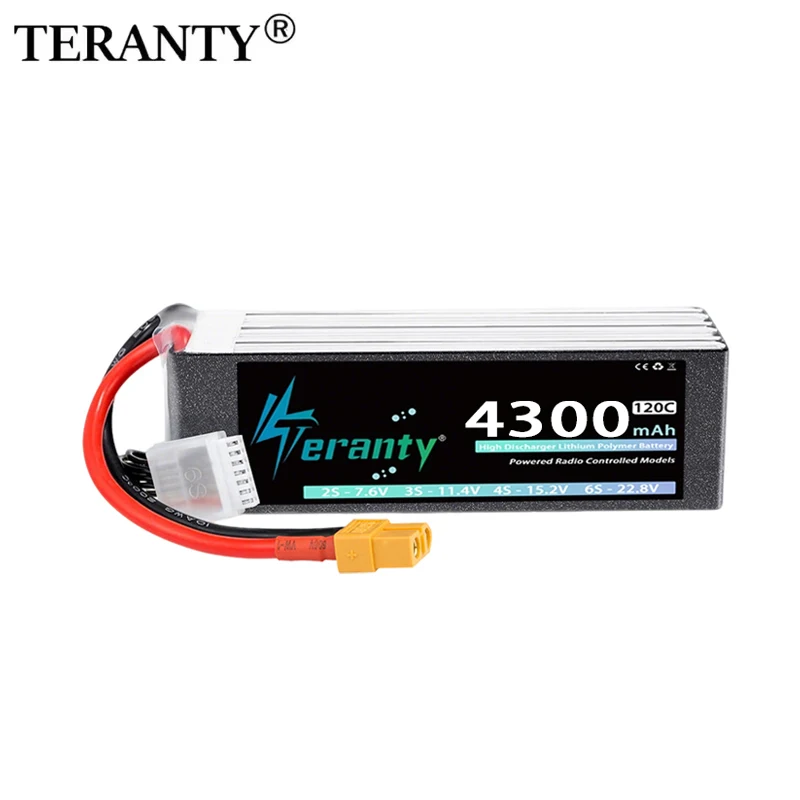 TERANTY 6S Lipo Battery 22.2V 22.8V 4300mAh 70C 120C with XT60/XT90 Plug for Car Boat Helicopter FPV Drones Airplane
TERANTY 6S Lipo Battery 22.2V 22.8V 4300mAh 70C 120C with XT60/XT90 Plug for Car Boat Helicopter FPV Drones Airplane