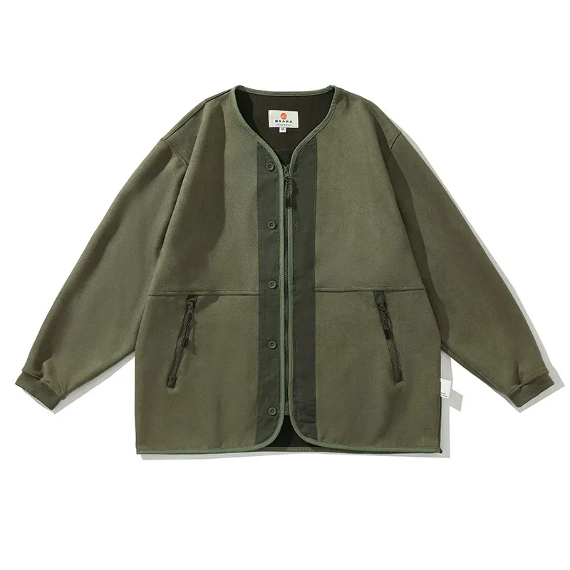 Japanese Retro Amikaji Color Blocked Suede Collarless Jacket Men's Loose Fitting Patchwork V-neck Coat for Spring
Japanese Retro Amikaji Color Blocked Suede Collarless Jacket Men's Loose Fitting Patchwork V-neck Coat for Spring