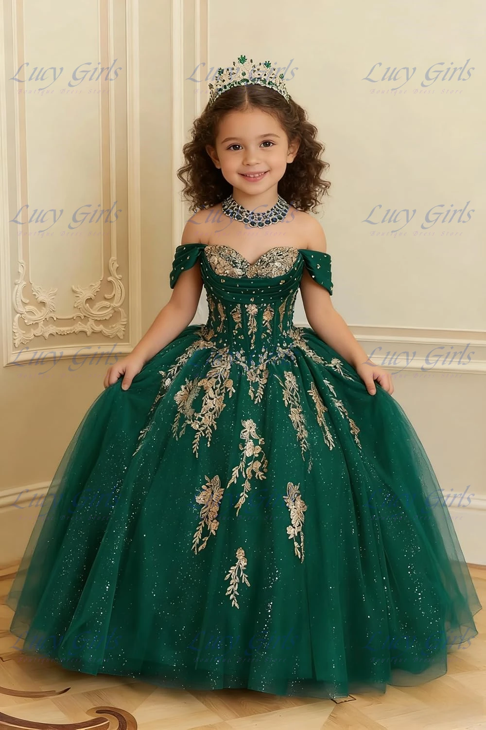 Quality Gold Applique Flower Girl Dress with Pleats Beaded Girls Ball Gowns with Bow Off Shoulder Pageant Dresses for Girls
Quality Gold Applique Flower Girl Dress with Pleats Beaded Girls Ball Gowns with Bow Off Shoulder Pageant Dresses for Girls