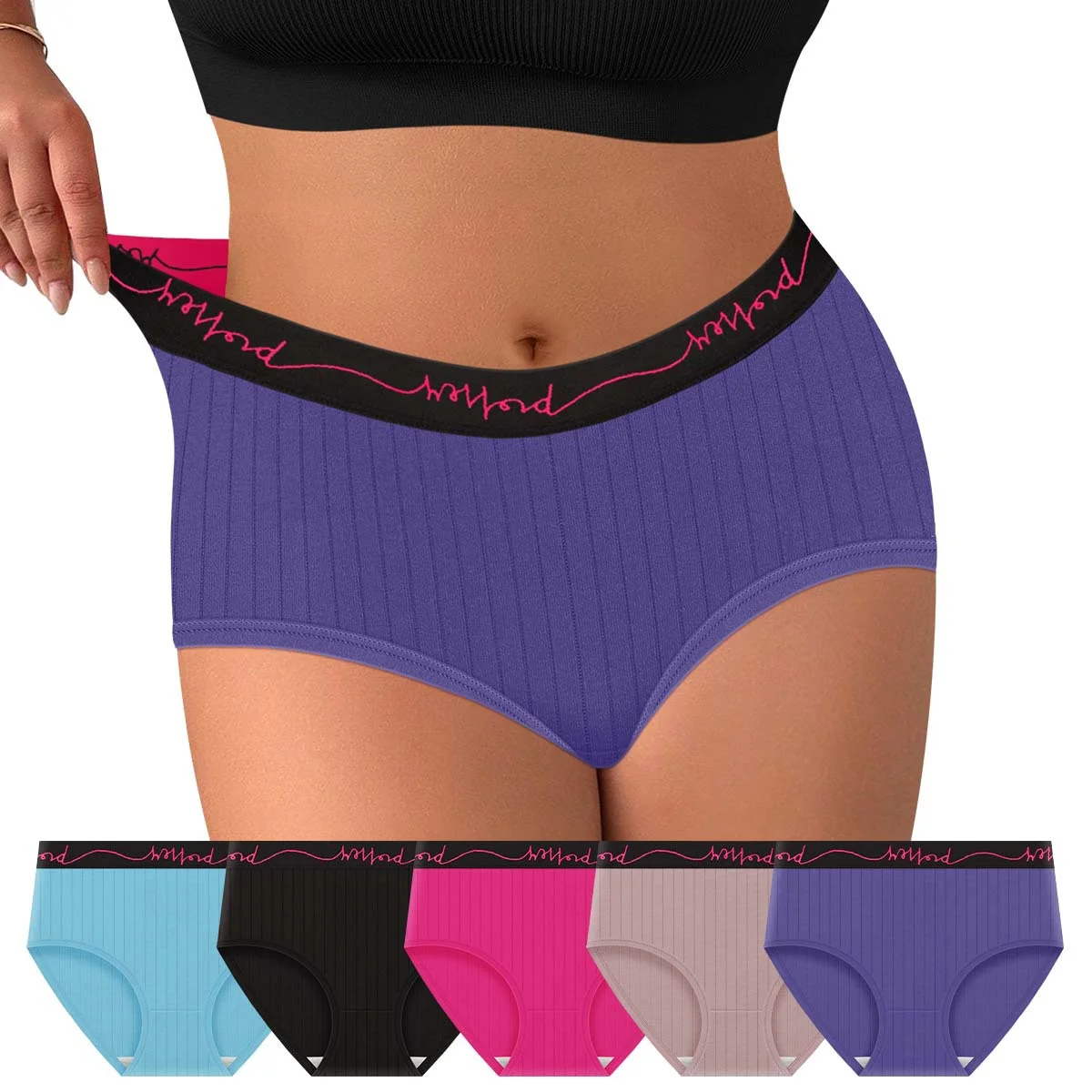 Plus Size Boyshort Panties for Women Purple Ribbed Texture Comfortable Underwear with Black Letter Waistband Stylish Design
Plus Size Boyshort Panties for Women Purple Ribbed Texture Comfortable Underwear with Black Letter Waistband Stylish Design