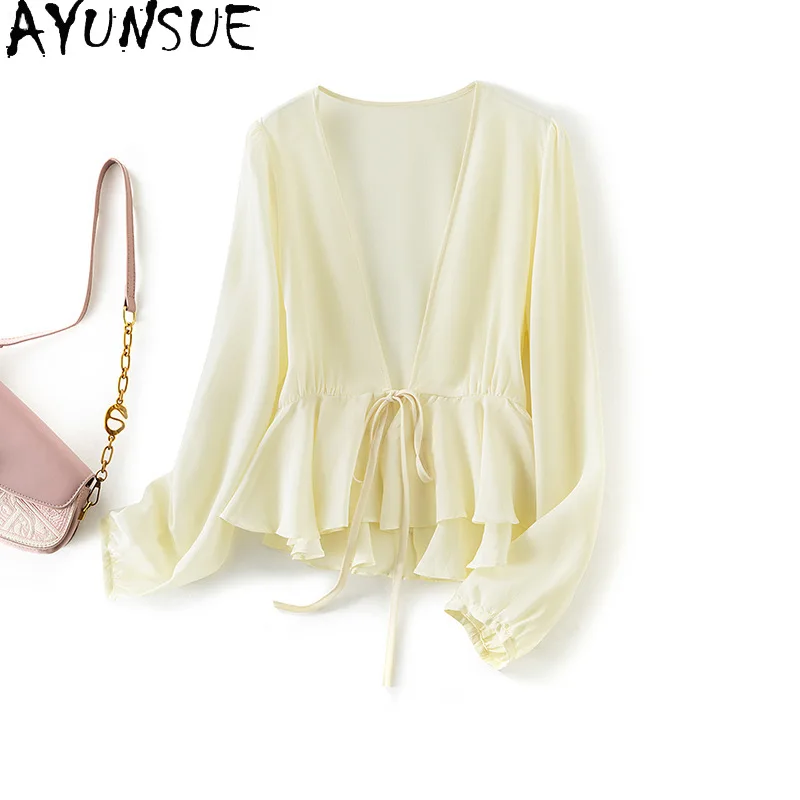 AYUNSUE 100% Silk Tops for Woman Casual Stylish Solid Color Long Sleeve Tops Spring Summer OL Cardigan Woman Clothing Ropa Mujer
AYUNSUE 100% Silk Tops for Woman Casual Stylish Solid Color Long Sleeve Tops Spring Summer OL Cardigan Woman Clothing Ropa Mujer