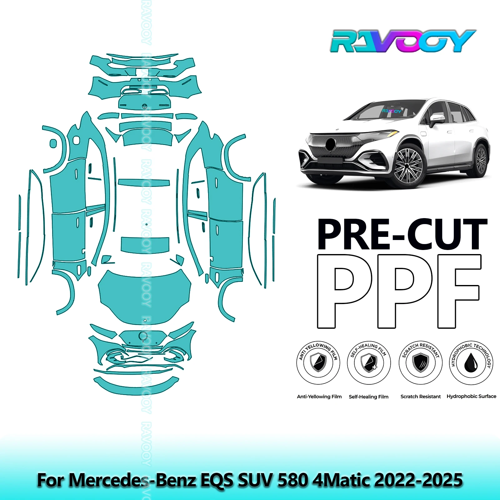 Full Vehicle Clear Bra Precut PPF Paint Protection Film For Mercedes-Benz EQS SUV 580 4Matic 2022-2025 
Full Vehicle Clear Bra Precut PPF Paint Protection Film For Mercedes-Benz EQS SUV 580 4Matic 2022-2025
