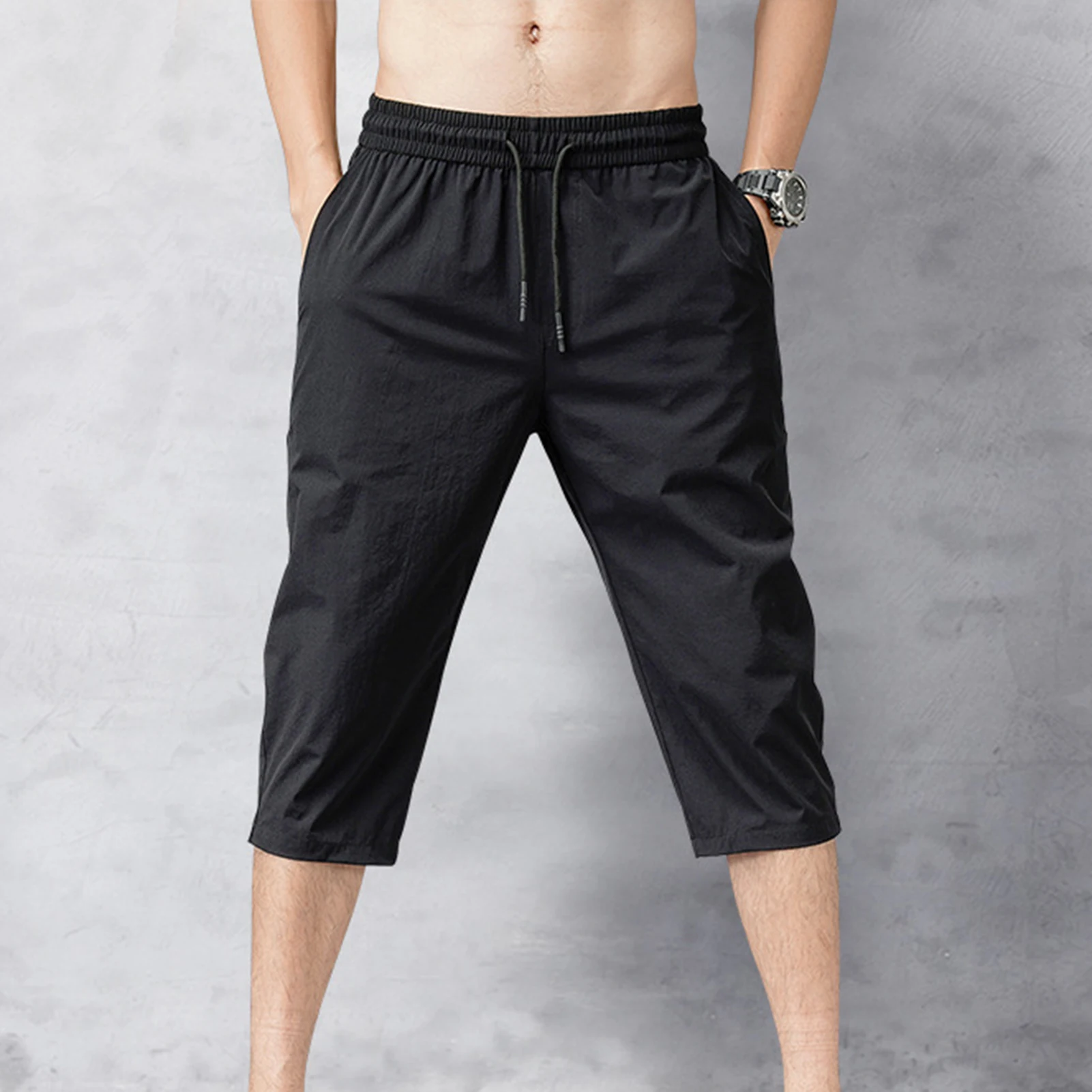 3/4 Length Cropped Trousers Men Solid Color Pants Elastic Waist Drawstring Sweatpants pantalones hombre jogger hombre
3/4 Length Cropped Trousers Men Solid Color Pants Elastic Waist Drawstring Sweatpants pantalones hombre jogger hombre
