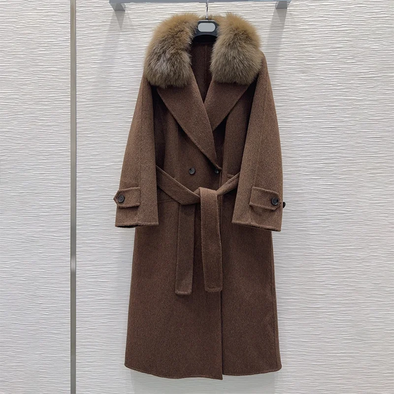 Высококачественное женское двустороннее кашемировое шерстяное пальто, широкий воротник с перьями и завязками 25121701
Высококачественное женское двустороннее кашемировое шерстяное пальто, широкий воротник с перьями и завязками 25121701
