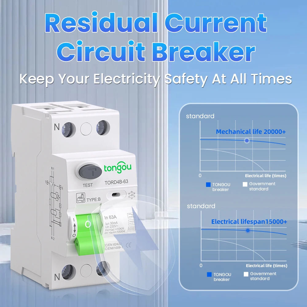Evse 2P 4P AC 40a 63a 30ma 100ma 300ma 10KA Din Rail 230V TONGOU RCD RCCB Type B Earth Leakage Residual Current Circuit Breaker
Evse 2P 4P AC 40a 63a 30ma 100ma 300ma 10KA Din Rail 230V TONGOU RCD RCCB Type B Earth Leakage Residual Current Circuit Breaker