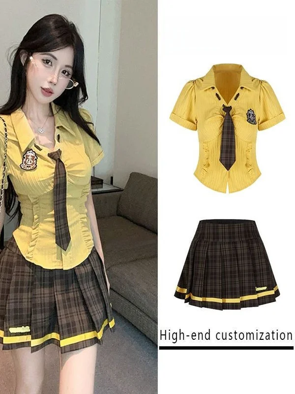 Sweet And Spicy Girl Uniform Set Waist-Cinching Blouse Pleated Skirt JK School Uniform Feel Summer Fashion Women's Outfits
Sweet And Spicy Girl Uniform Set Waist-Cinching Blouse Pleated Skirt JK School Uniform Feel Summer Fashion Women's Outfits