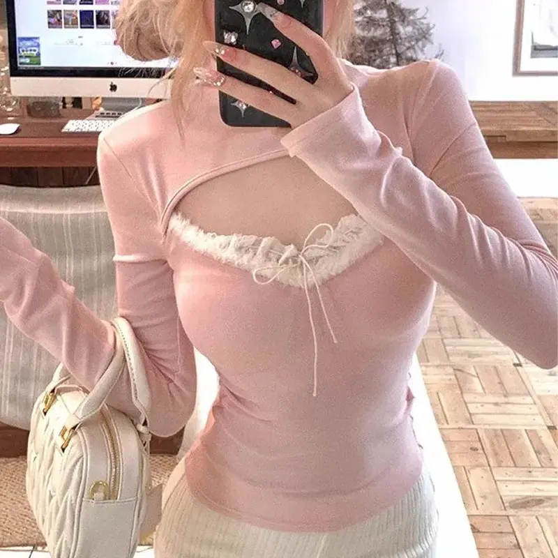 Vintage Half High Collar Hollow Out Pullovers Autumn Winter Hotsweet Slim Female Clothing Fashionable Fur Spliced Bow T-shirts
Vintage Half High Collar Hollow Out Pullovers Autumn Winter Hotsweet Slim Female Clothing Fashionable Fur Spliced Bow T-shirts