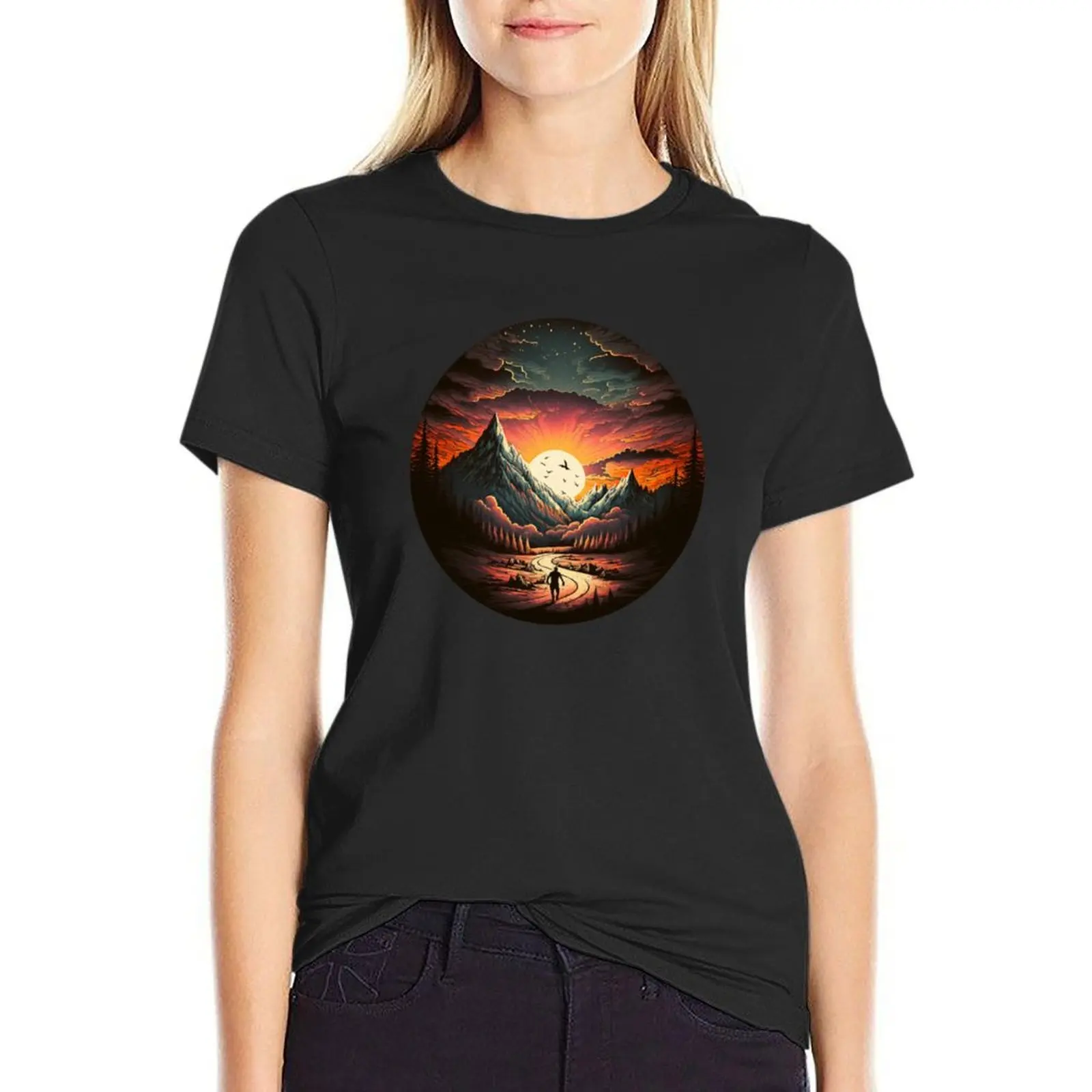 Sun down over mountains T-Shirt sports fans blanks plus size tops summer top black t shirts for Women
Sun down over mountains T-Shirt sports fans blanks plus size tops summer top black t shirts for Women