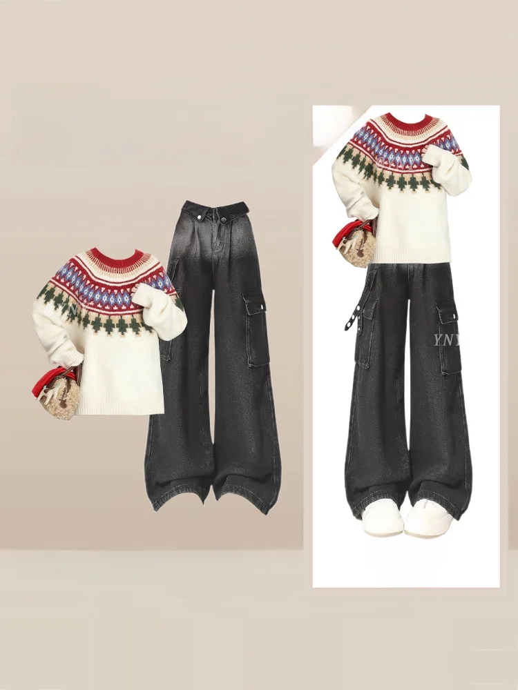 Stunning Retro Design Color Block round Neck Knitwear High Waist Workwear Jeans Two Piece Set Fashionable Autumn Winter Women...
Stunning Retro Design Color Block round Neck Knitwear High Waist Workwear Jeans Two Piece Set Fashionable Autumn Winter Women...